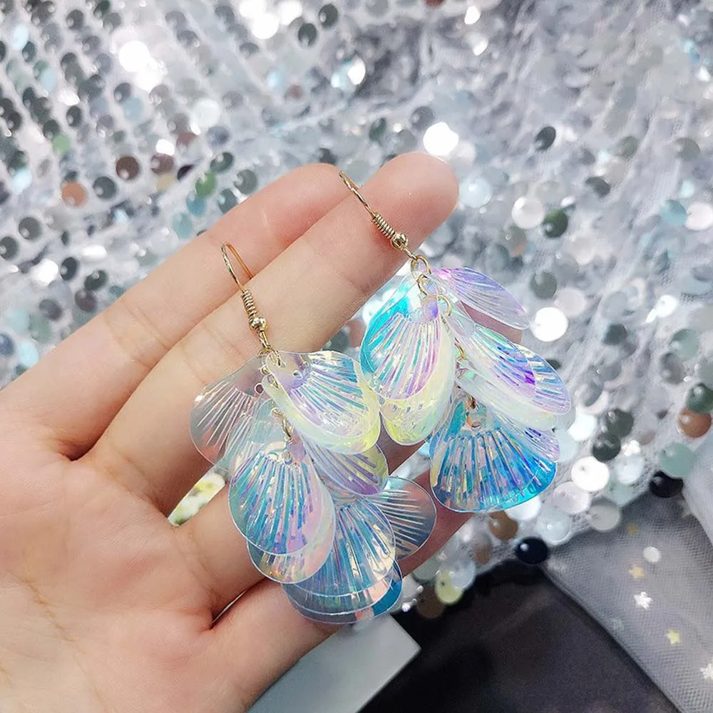 

1Pair Woman Fishtail Exaggerated Dangle Earrings Super Fairy Temperament Long Tassel Sequins Earrings Hipster