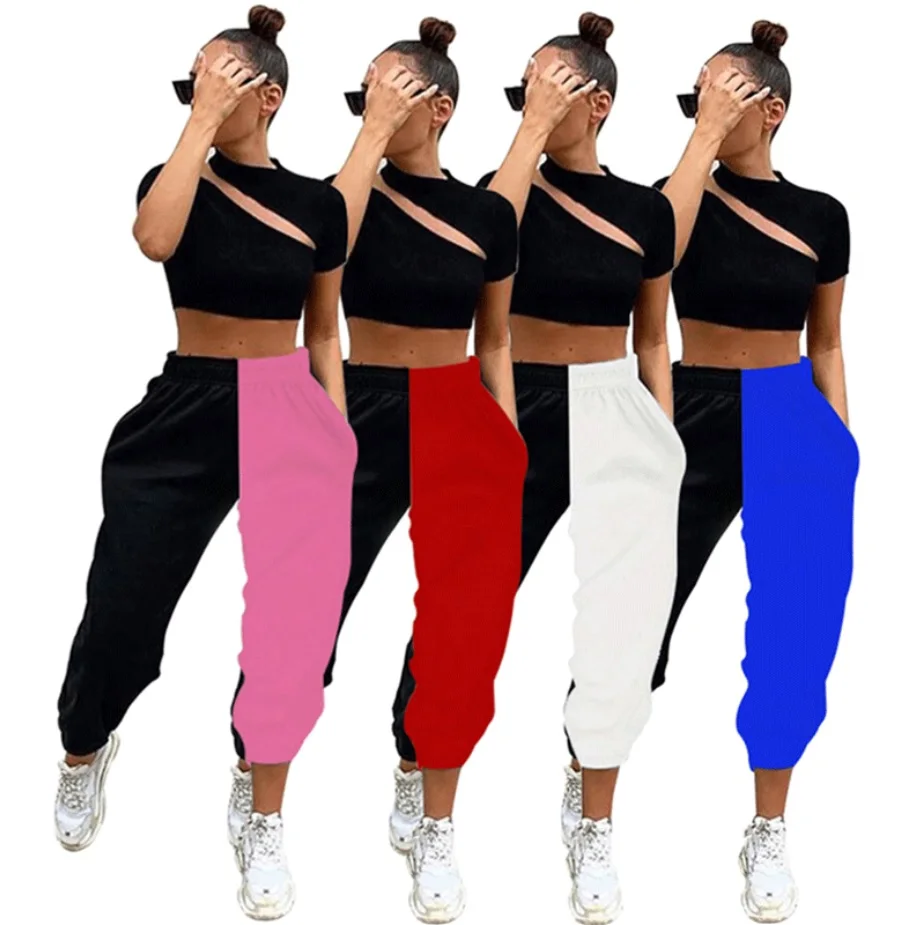 

High waist gothic loose pants womens hip hop loose push up contrast black white pants ladies street cool trousers clothes