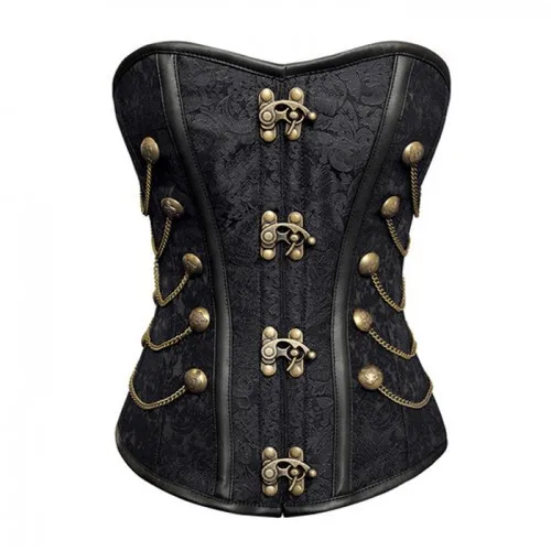 

2018 New Women Sexy Lingerie Slimming Underwear Shapers Black Steampunk Style Buckles Corset with Chain