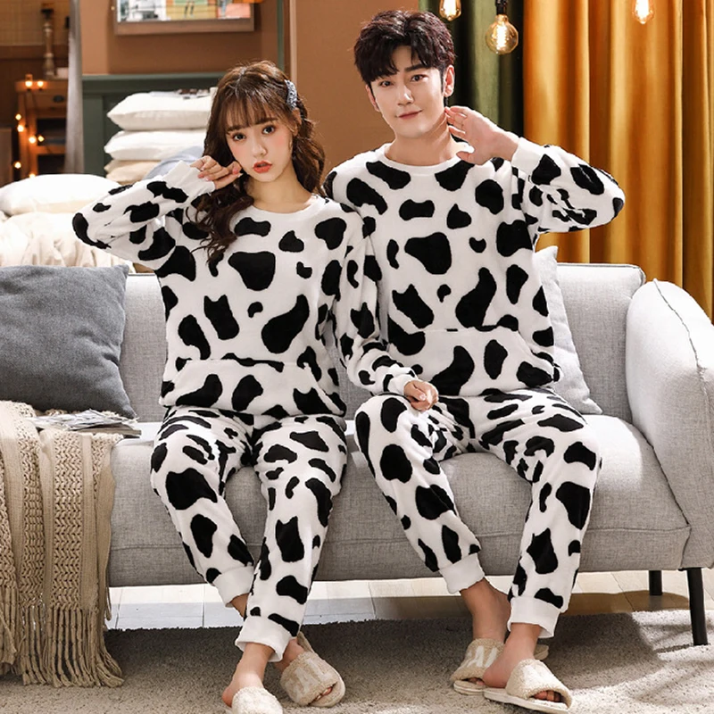 Женская пижама зимняя фланелевая Домашняя одежда с длинным рукавом Мужская