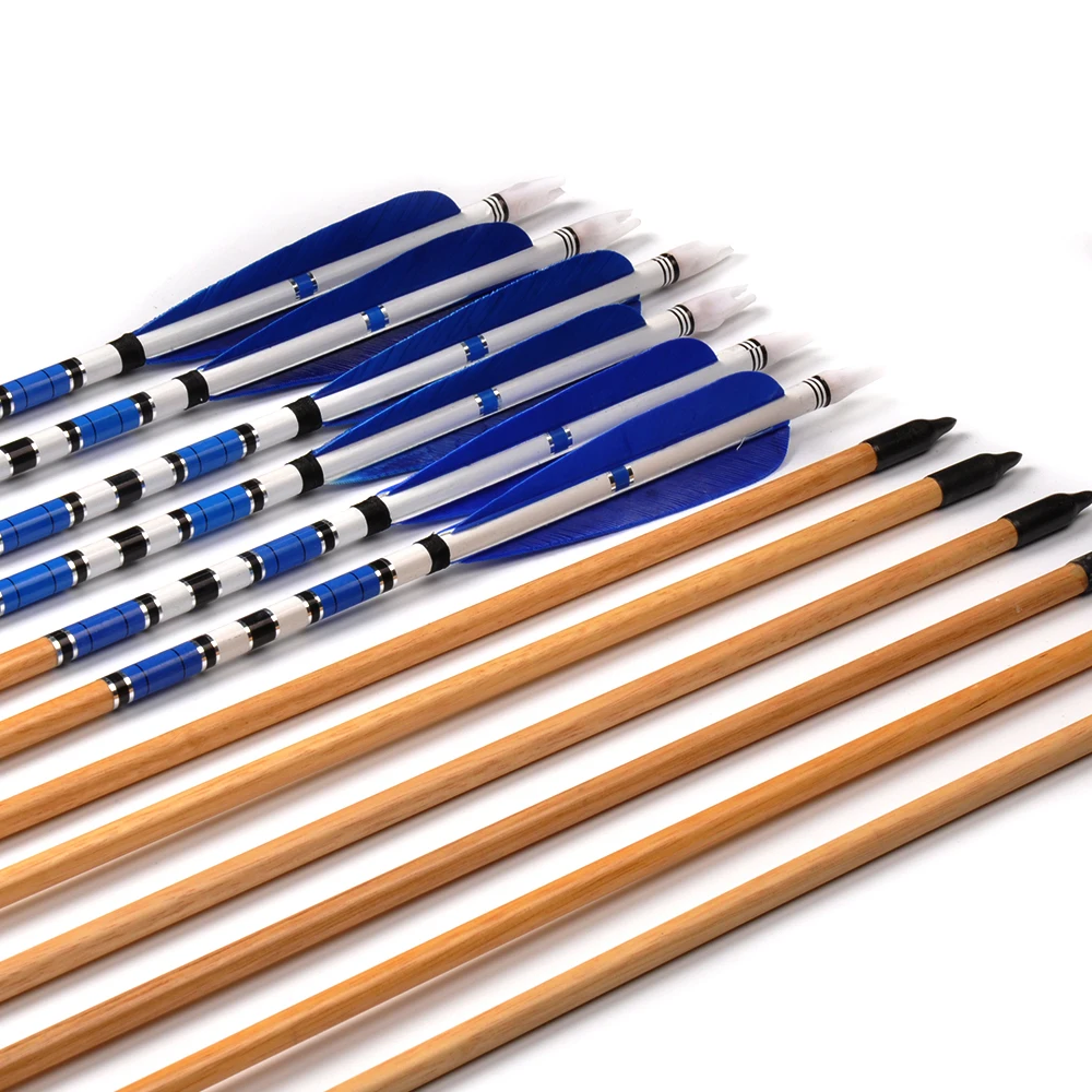 6/12/24 шт. 78 см стрельба из лука синие перья черные наконечники с традиционной