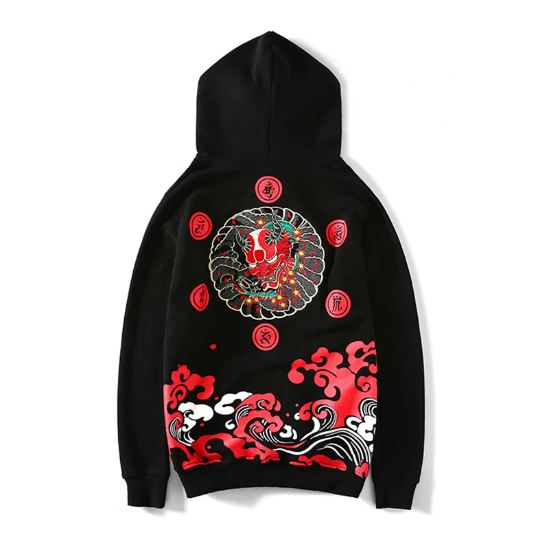 Мужская толстовка из 100 хлопка в японском стиле Harajuku Steetwear с вышивкой черепа сатаны, Спортивная толстовка с капюшоном, японские толстовки для мужчин s SA-8