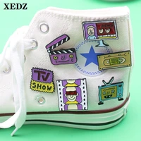 xedz cartoon color enamel pin tv tape vcr elevator boy cd hip hop badge classic clothes bag lapel brooch jewelry gift for kids
