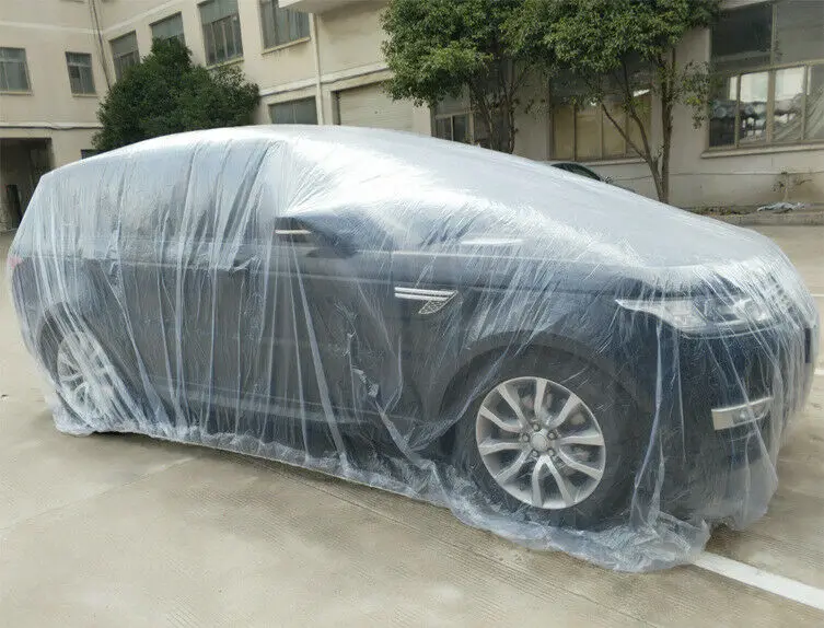 

2020 Newest Clear Plastic Temporary Universal Disposable Car Cover Rain Dust Garage Cover