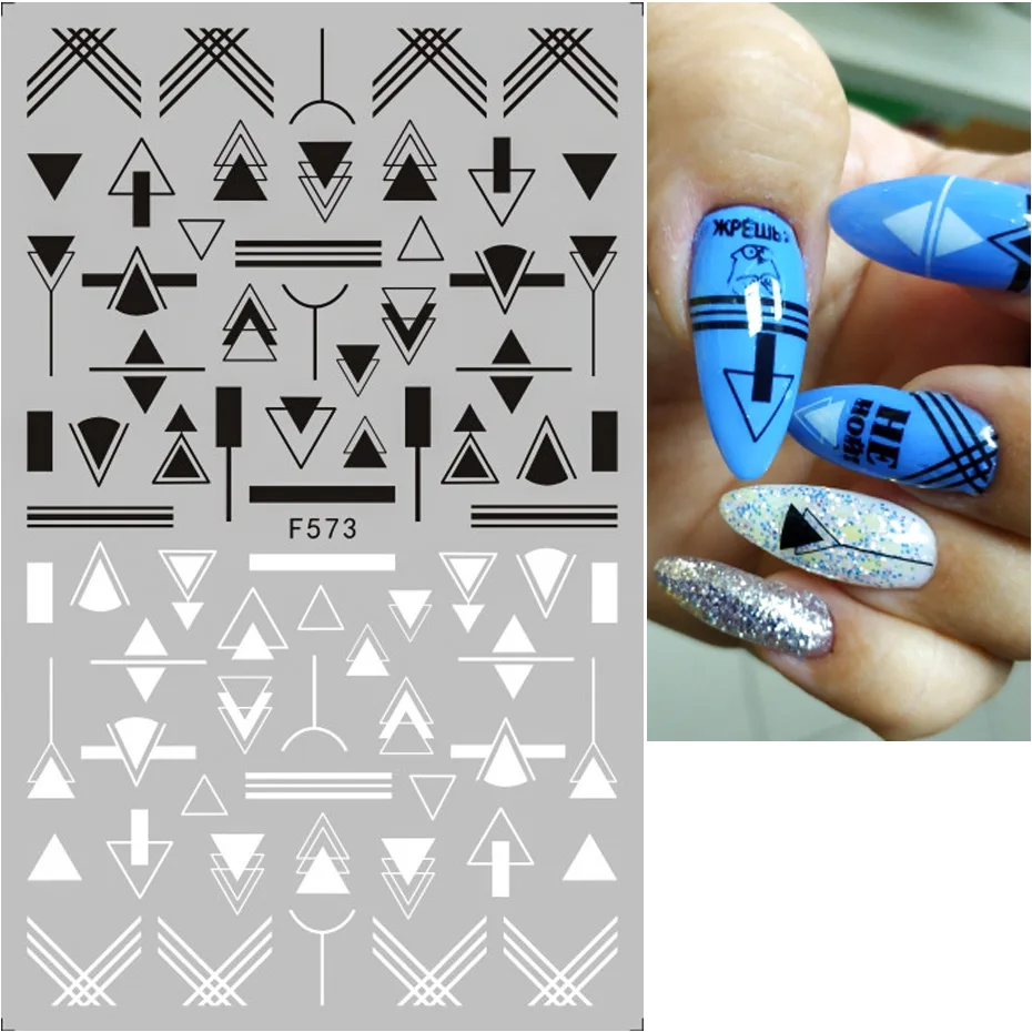 1 шт. черно-белые стикеры 3D на ногти Nail Art ползунки цветы Мандала лист геометрические наклейки для ногтей Фольга Дизайн Маникюр украшения
