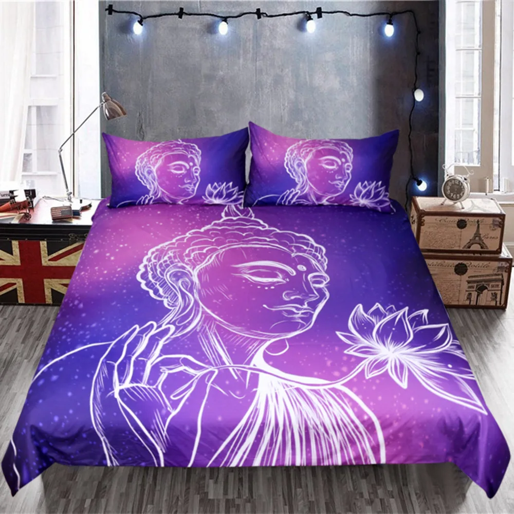 

Buddha Bedding Set 3d Luxury Zen Duvet Cover Purple Quilt Cover Pillowcase Lotus Print Kids Adults Bedroom Queen King Bed Sets