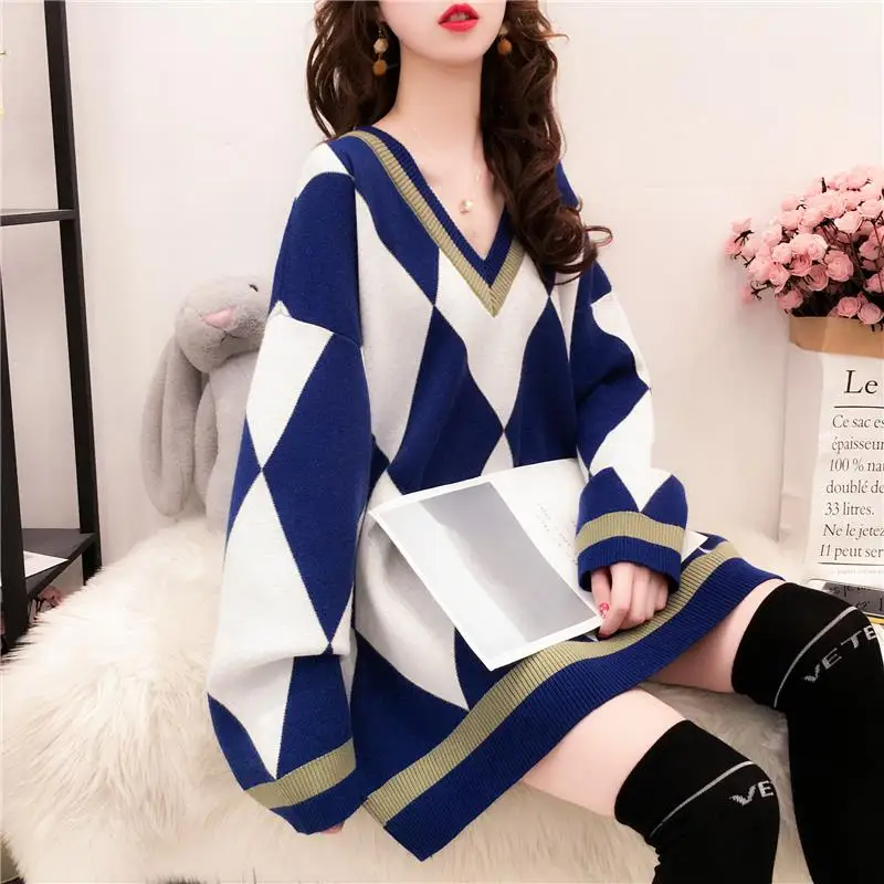 

spring/autumn women sweaters knitted loose casual sweaters autumn women clothing v-neck pullovers students sweaters women coats