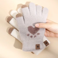 1pair women winter acrylic gloves touch screen cat claw autumn hand warmer thicken full fingered wool knitted short wrist glove