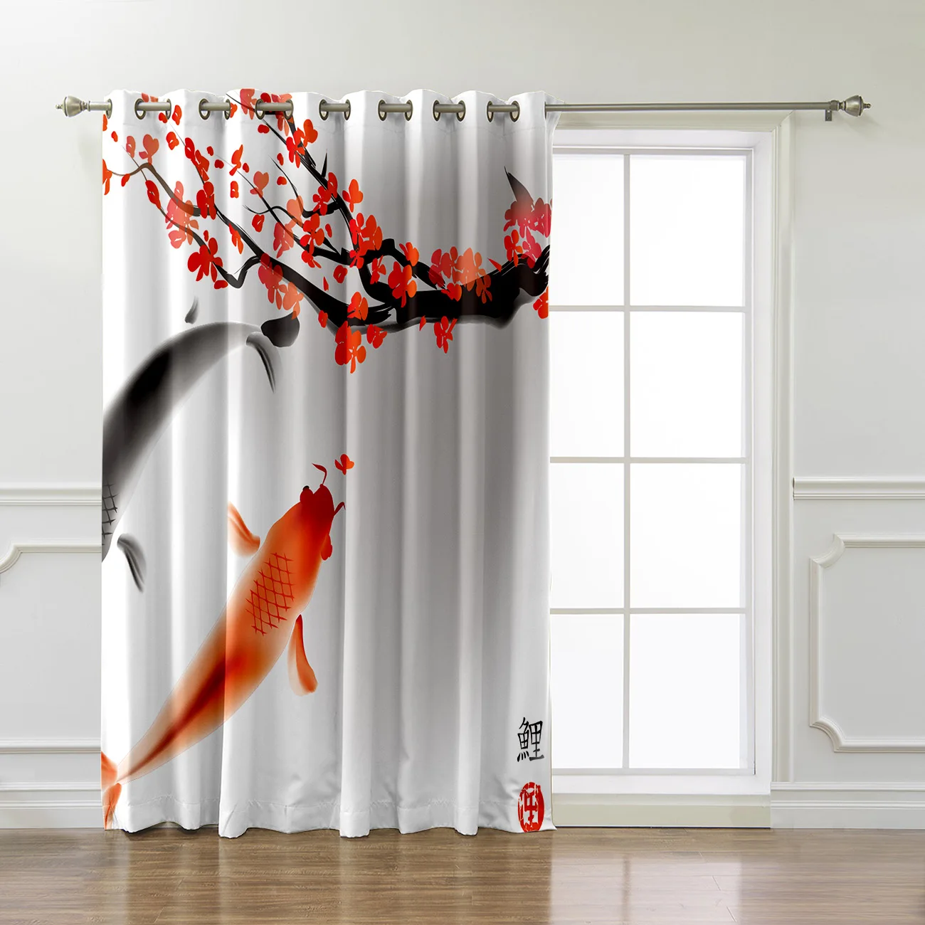 Чернильная картина занавеска для окна с рисунком вариколовых кои рыбок цветущей