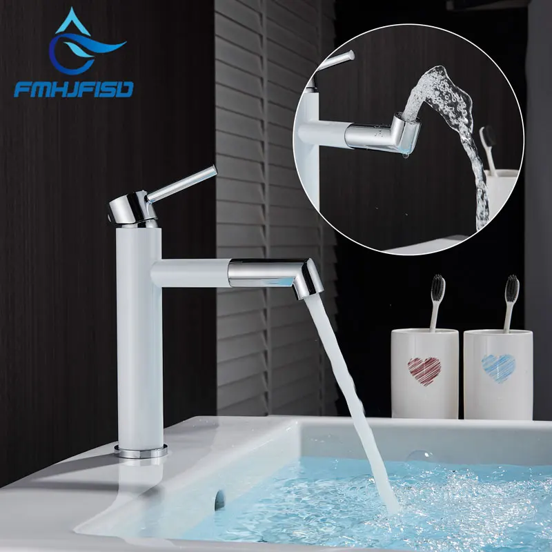 

FMHJFISD 6 Colors Basin Faucet Polished Modern Bathroom Chrome Brass Faucet Single Handle 360 Degree Universal Sink Mixer Tap