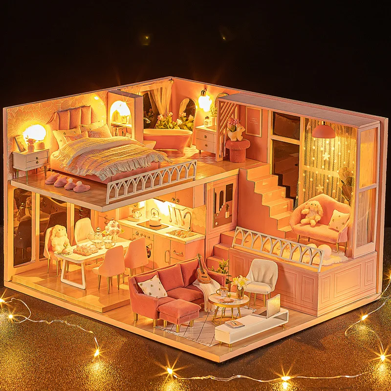 

DIY DollHouse Wooden Doll Houses Miniature Dollhouse Furniture Kit Toys for children New Year Christmas Gift Casa L30