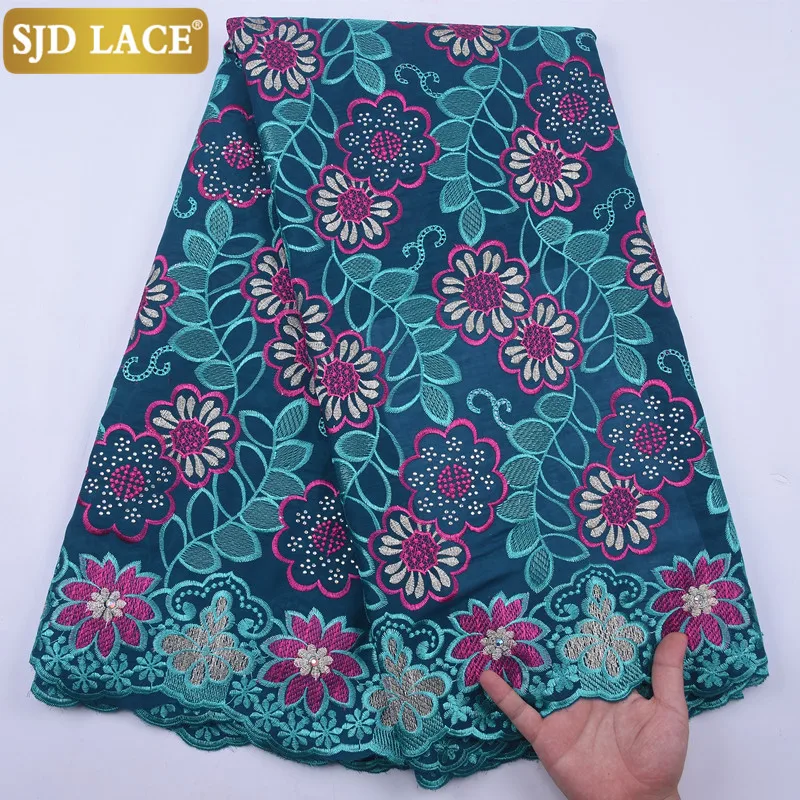 

SJD LACE Purple Swiss Voile In Switzerland Embroiderey African Dry Lace Fabric With Stones Cotton Laces For Wedding Party A2085