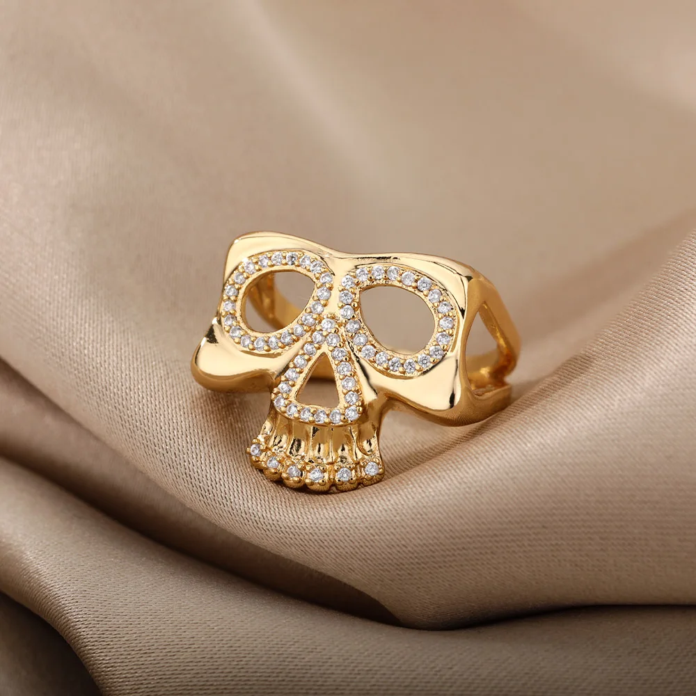 

Vintage Goth Punk Geometric Zircon Mask Rings Skull Rings for Women Unusual Party Accessories Luxurious Jewelry Bijoux Femme