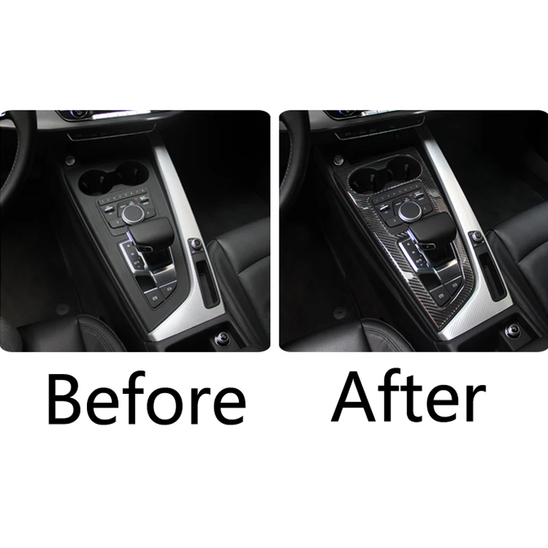 Carbon Fiber Car Control Gear Shift Box Panel Water Cup Holder Frame Cover Trim Accessories For Audi a4 b9 2017-2019 Car-Stling |