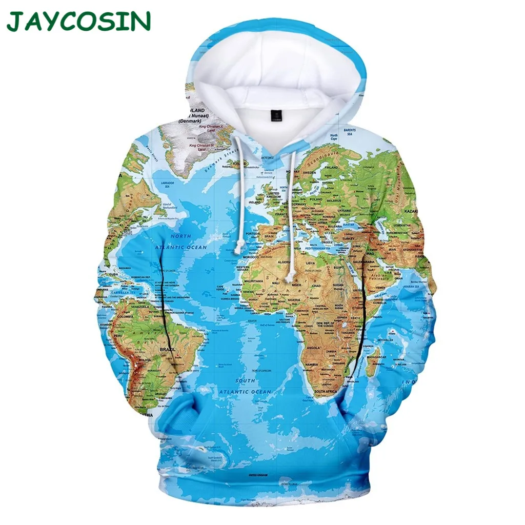 JAYCOSIN Женская одежда осень зима толстовка с длинным рукавом и принтом карты мира
