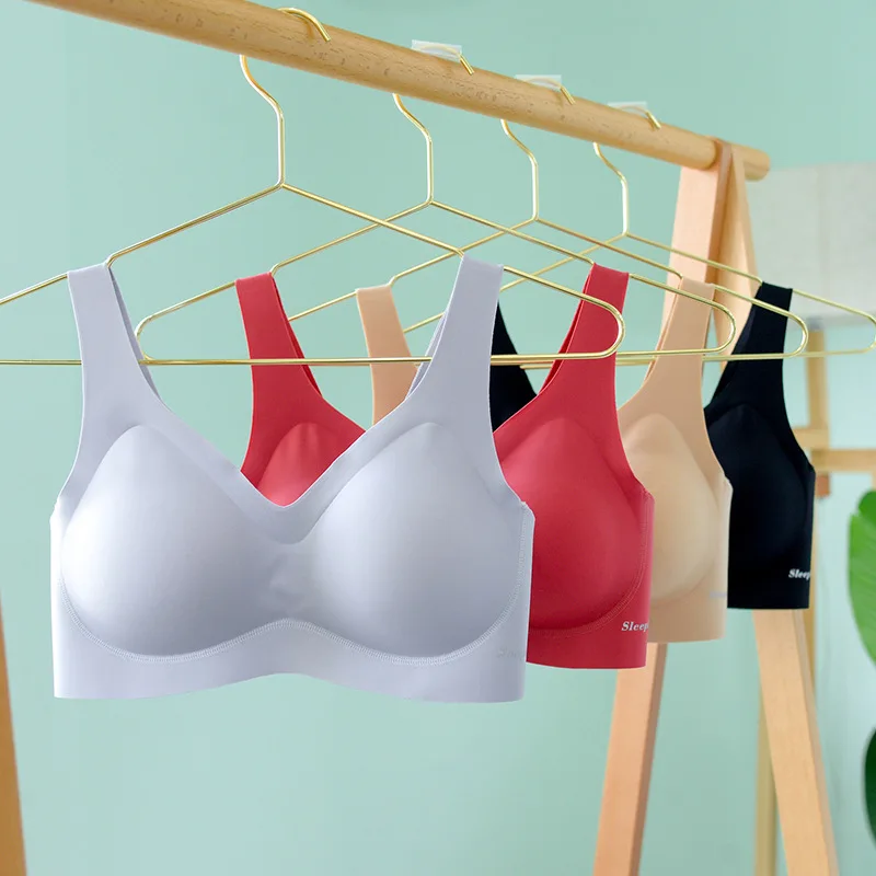 

Hot Selling Latex Bra Seemless Sleep Underwear Chest Pad-Shaped Solid Non-Steel Ring Women's