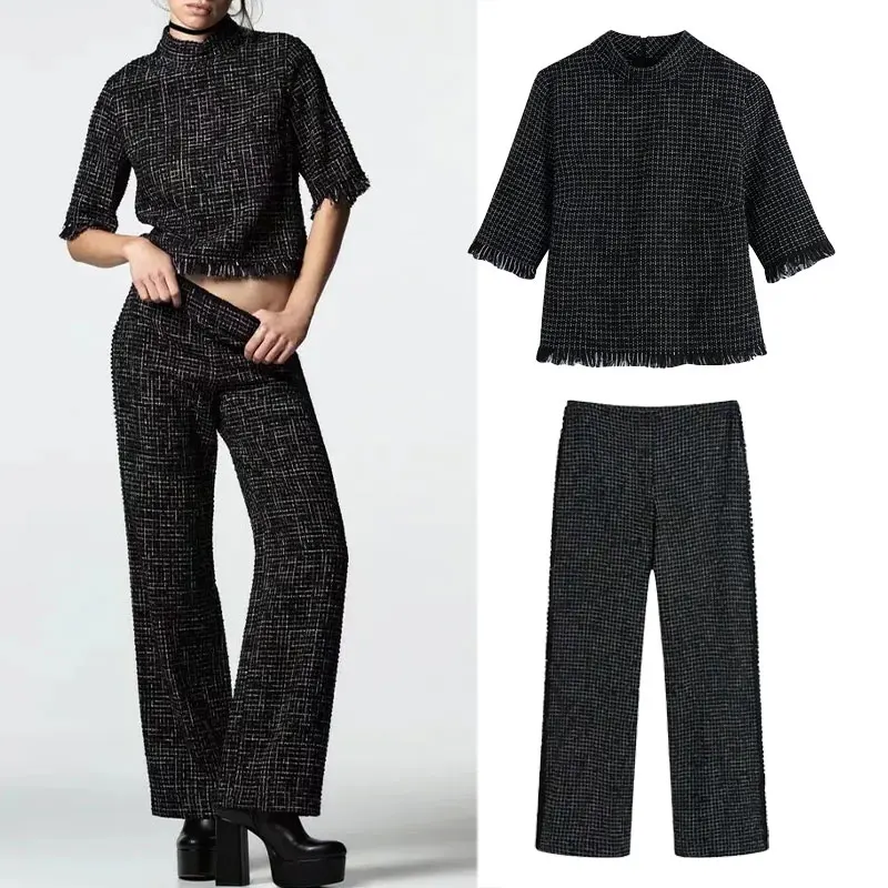 

Женский костюм-двойка Za, футболка с коротким рукавом и повседневные брюки с высокой талией, осень 2021