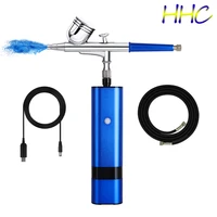 hhc newly designed high pressure cordless airbrush kit auto start stop klein blue cup replaceable spray gun for painting makeup