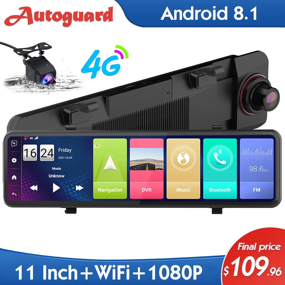 Автомобильный видеорегистратор 11 дюймов 4G тройной экран 1080P Android 8 1 2 ГБ + 32 GPS