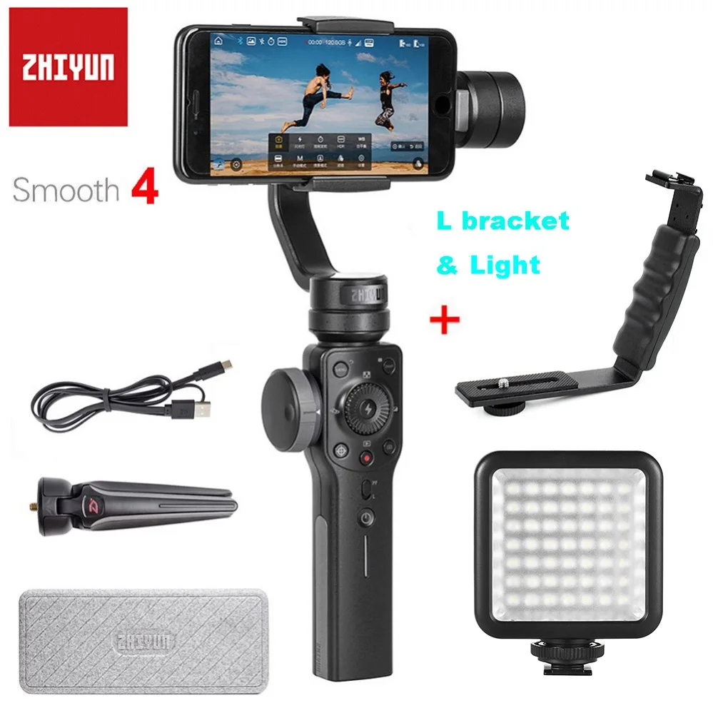 Zhiyun Smooth 4 3-осевой портативный смартфон сотовый телефон видеокамеры Стабилизатор для iPhone XS XR X 8 плюс 8 7P 7 6S samsung S9 S8 S7 и экшн Камера - Цвет: 4 Black with L Light