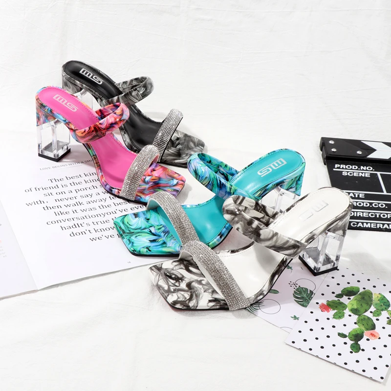 

2021 new open-toed monogram with high-heeled Sandals European and American sexy rhinestone wear large sandals and slippers