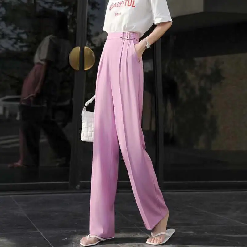 

Women 2021 Summer Fashion Solid Color Wide Legs Pants Female High Waist Thin Pants Ladies Loose Long Casual Trousers E54