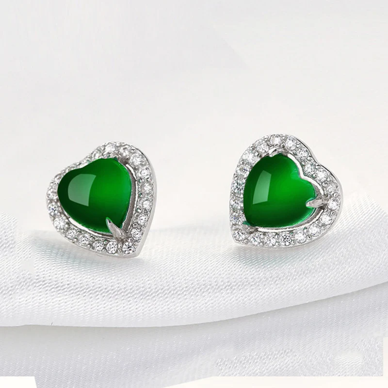 

BLACK ANGEL Luxury Chalcedony Gemstone Love Heart Shaped Earrings For Women Ear Stud Fashion Jewelry Christmas Gift