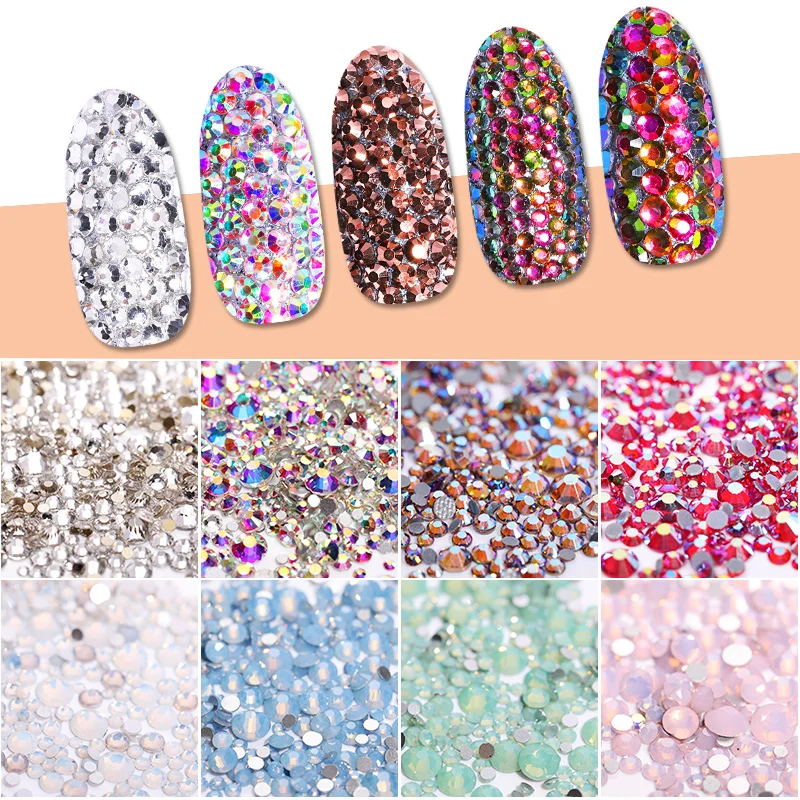 AB цвет опал желе для дизайна ногтей Стразы Розовый Белый Смешанный Размер