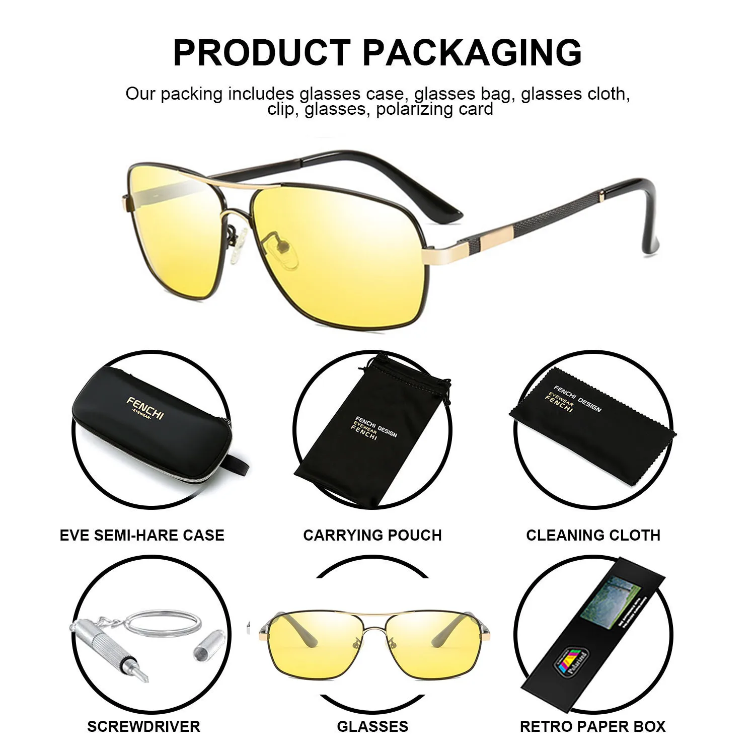 Очки ночного видения Поляризованные мужские антибликовые линзы желтые