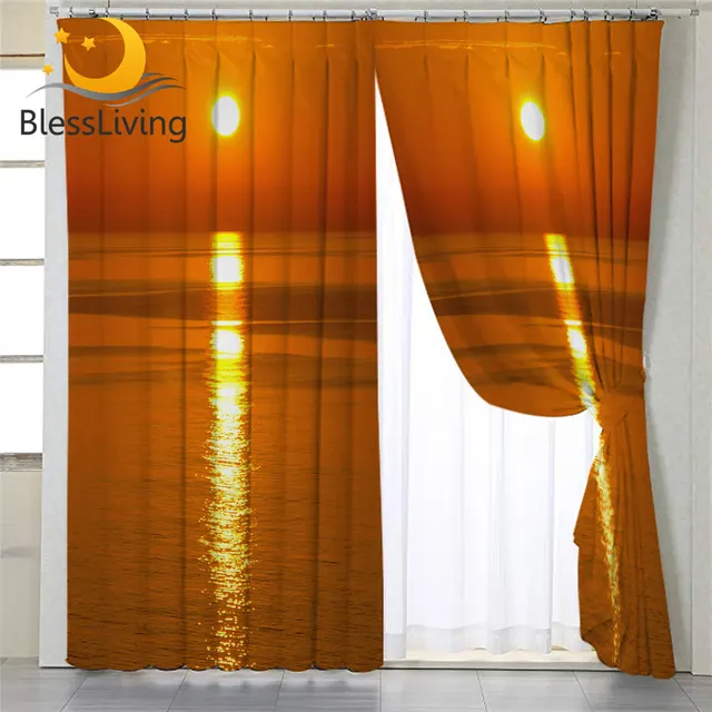 BlessLiving Sunset Living Room Curtains Spain Majorca View Bedroom Curtains Natural Scenery Blackout Curtains Landscape Rideaux 1