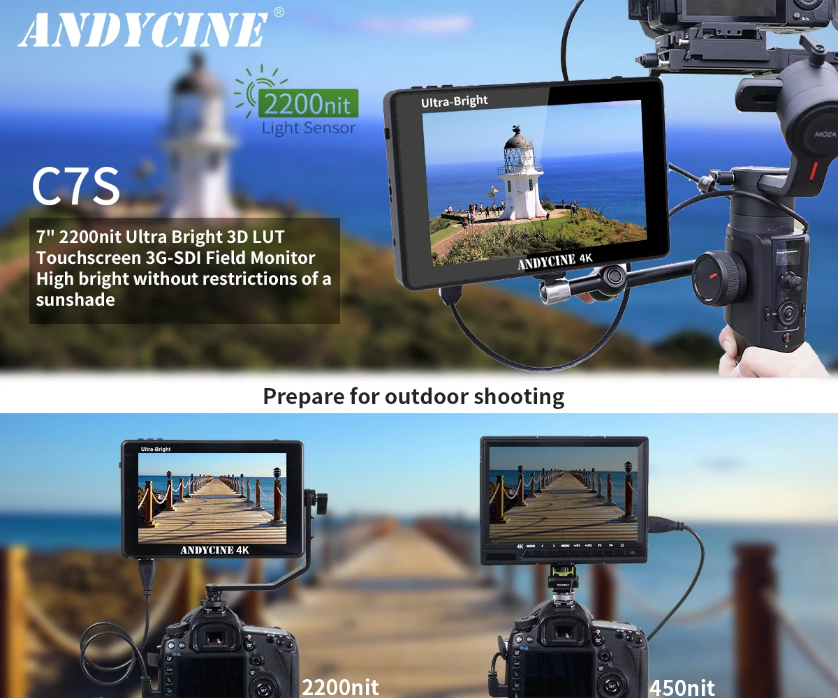ANDYCINE C7/C7S полевая DSLR камера монитор 7 дюймов ультра яркий 2200nit 1920x1200 сенсорный