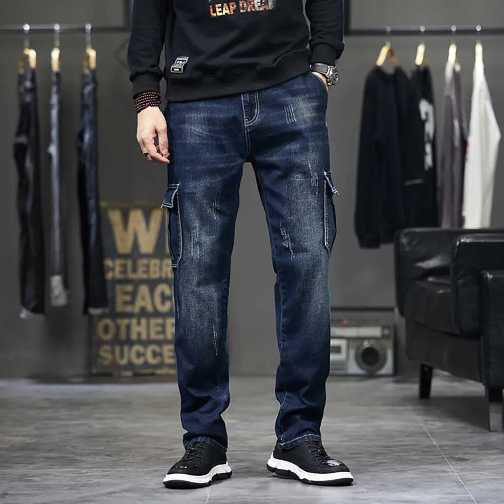 Trendy Hiphop Harem Jeans Men Casual Denim Pants Loose Baggy Trousers Streetwear Cargo Pants Men Clothing Plus Size 42 44 Jeans