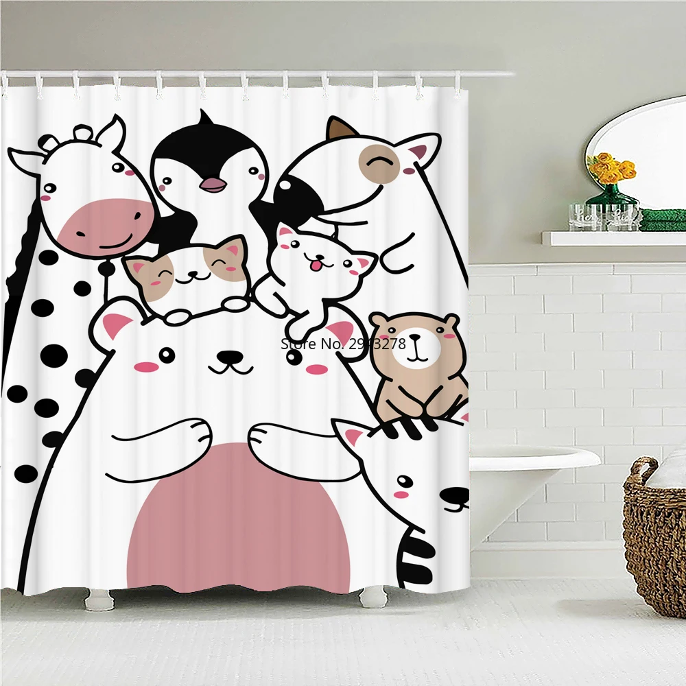 

Водонепроницаемая занавеска для душа, декор для ванной комнаты, из полиэстера, с рисунком Милого Животного, с крючками