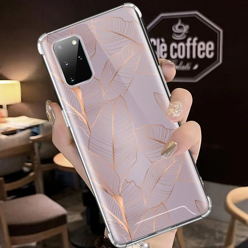 

Case For Samsung Galaxy S20 FE S21 S10 S9 Plus Note 20 Ultra 10 Lite 9 Airbag Capa Soft Phone Cover Rose Pink Pattern Bling