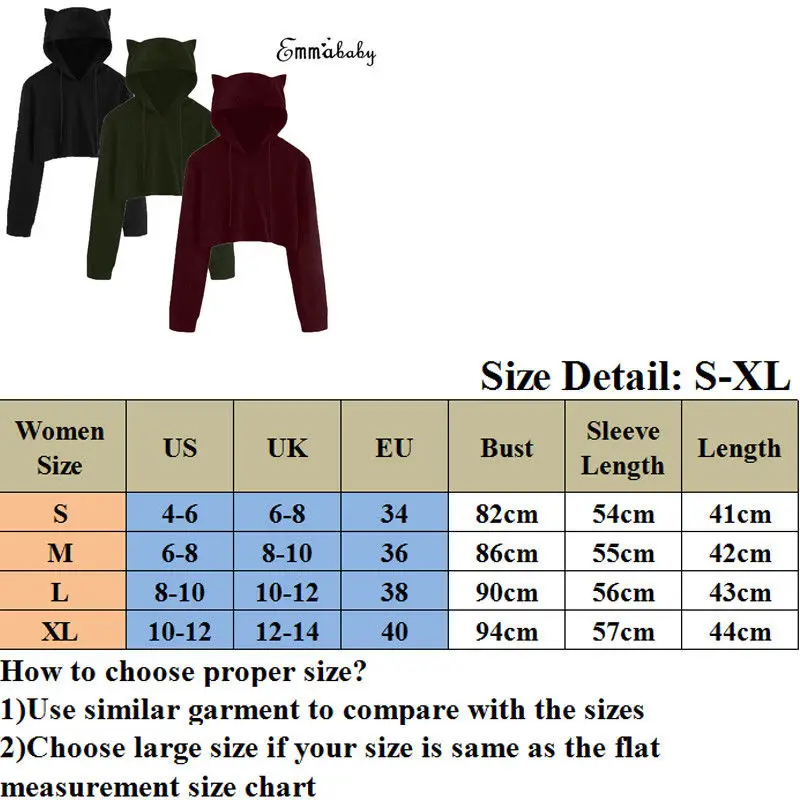 New Fashion Women Cat Ear Hoodie Jumper Casual Pullovers Cropped Sport Sweat Sweatshirt Tracksuit solid S-XL women hoodies