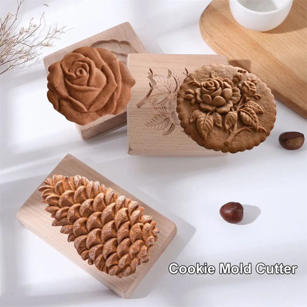 

Форма для выпечки, форма для печенья в виде Розы, цветка, сосны, конуса, печенья, деревянная форма для тиснения, подходит для приготовления пр...