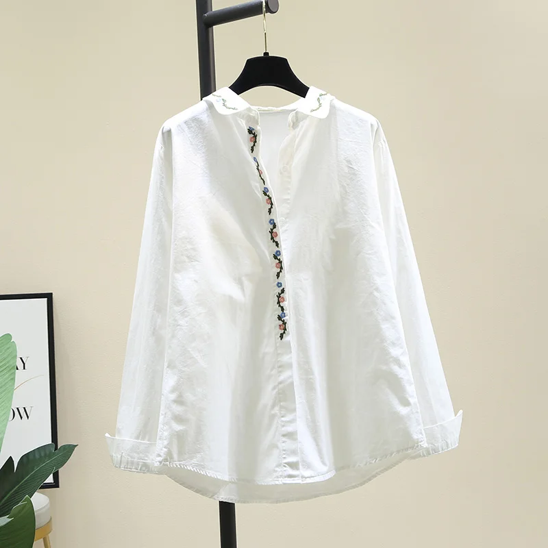

SuperAen Embroidered White Shirts Female 2021 Autumn New Loose Casual Full Womens Tops