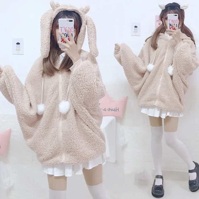 Женское Свободное пальто с кроличьими ушками длинным рукавом летучая мышь