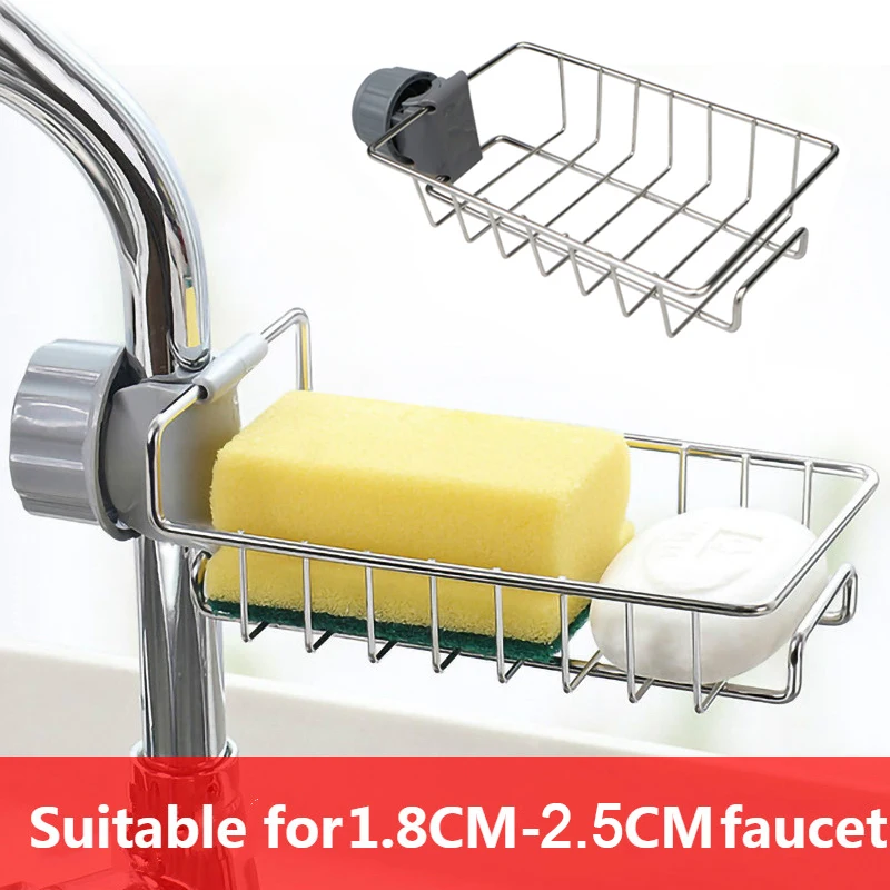

Stainless Steel Faucet Rack Kitchen Storage Shelf Sponge Dish Cloth Finishing Rack Drain Rack Pool Rag Storage Drain Dry Rack