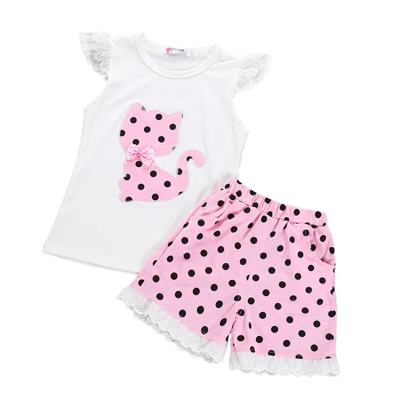 Для маленьких девочек комплект одежды Новая летняя футболка с вышивкой бантом