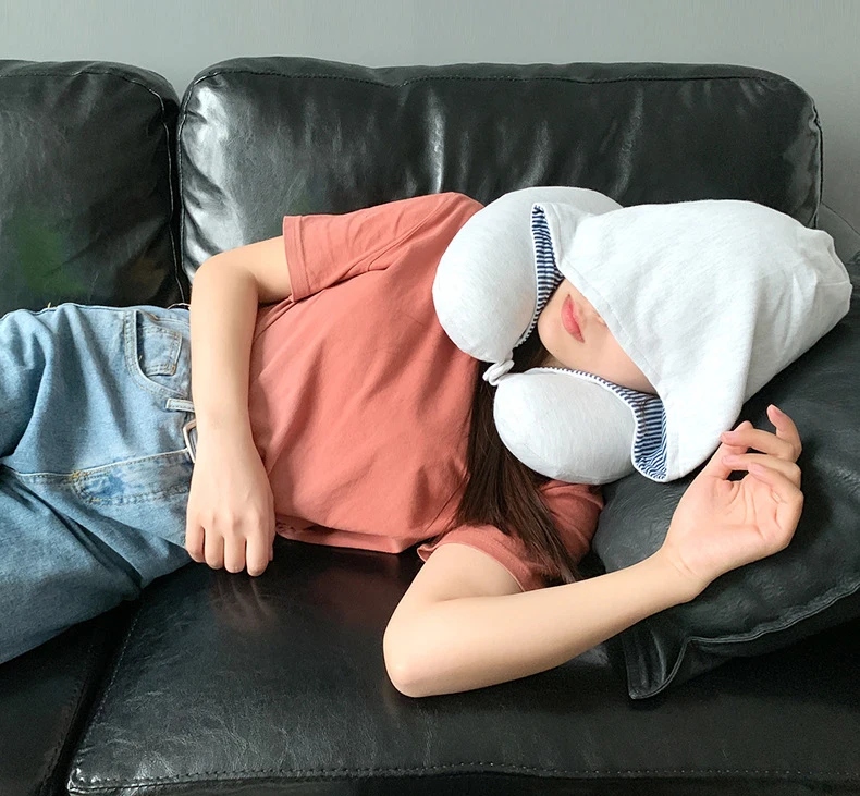 Подушка для шеи с капюшоном хлопковая дорожная эргономичная эффектом памяти