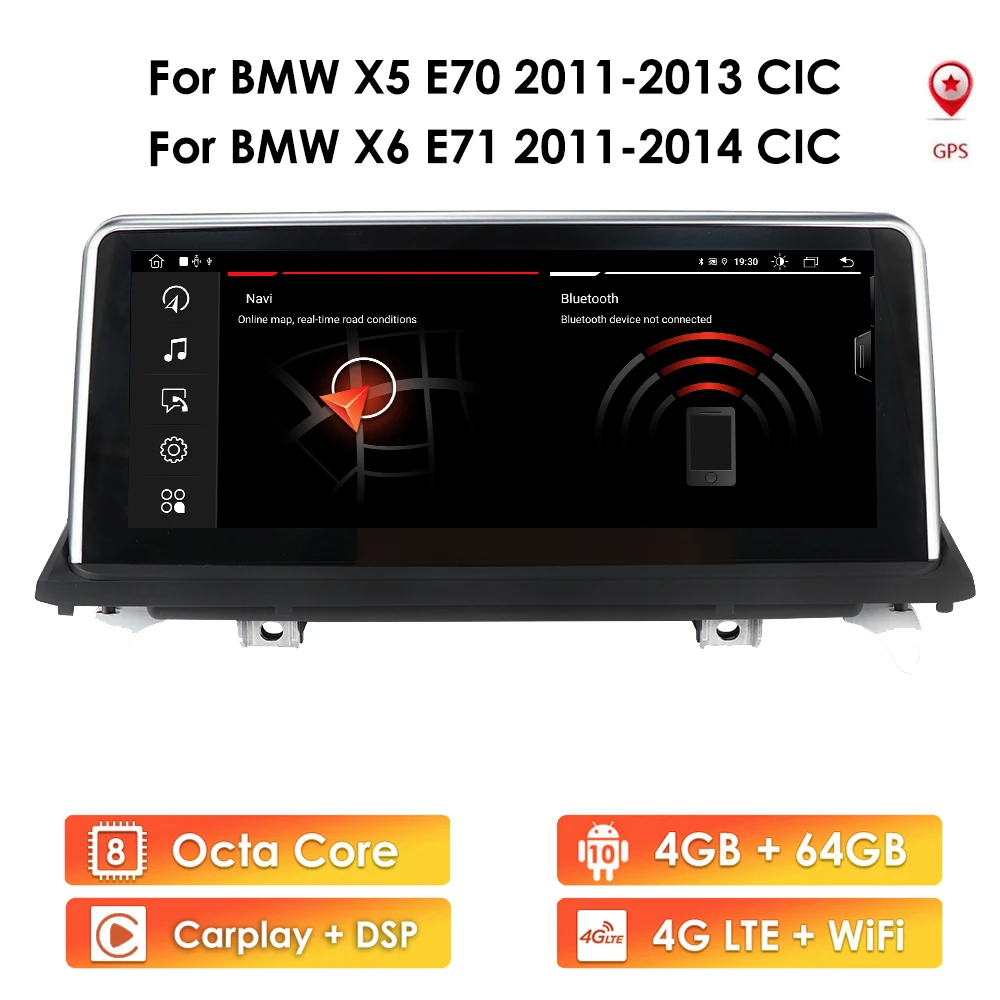 

10.25'' 4G+64G IPS Android 10 Car GPS Radio Multimedia Player For BMW X5 X6 E70 E71 2011-2013 2014 CIC Navigation Stereo SWC