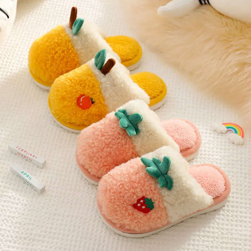 

Winter Children's Cotton Slippers for Boys and Girls To Keep Warm and Non-slip Cartoon Princess Fur Cotton Shoes Baby Slippers