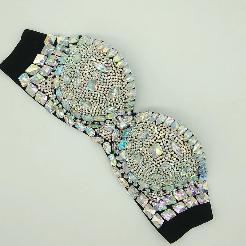 Women Rhinestones Bra Bling Crystal Diamond Bikini Stage Wear Sexy Nightclub Bar DJ Dancer Performance Costume Underwear