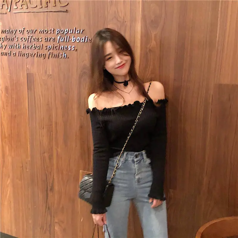 Сексуальное платье без бретелек с открытыми плечами женский свитер повседневная