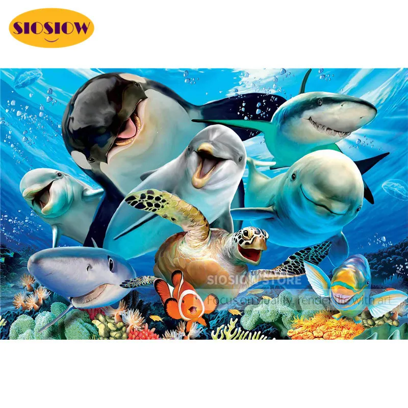 5D DIY алмазная живопись кит дельфин морские Животные набор зоопарка полный