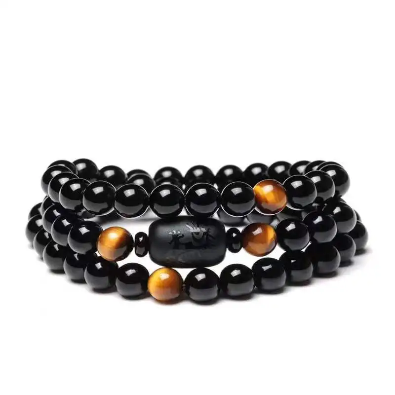 Новый кристаллический черный обсидиан бусина с драконом Феникс нитка браслет