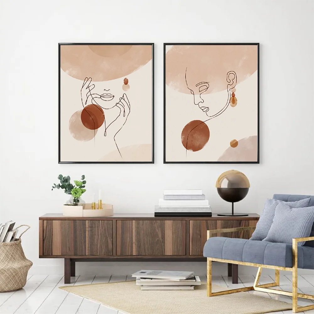 

Boho Minimalist Abstract Woman Line Face Canvas Painting Wall Art Nordic Posters and Prints Wall Pictures for Living Room Decor