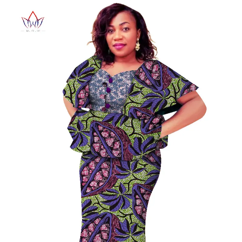 Платье в стиле Дашики длинное с треугольным вырезом размеры 5xl 6xl WY2693|skirt set|2 piece