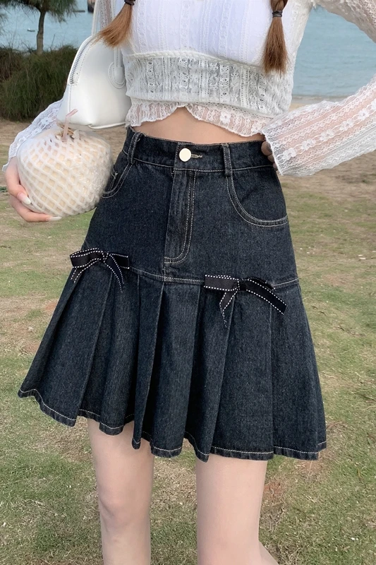 

Denim skirt women's dress summer 2021 spice girl style high waist A-line skirt Hip Wrap short pleated korean fashion clothing
